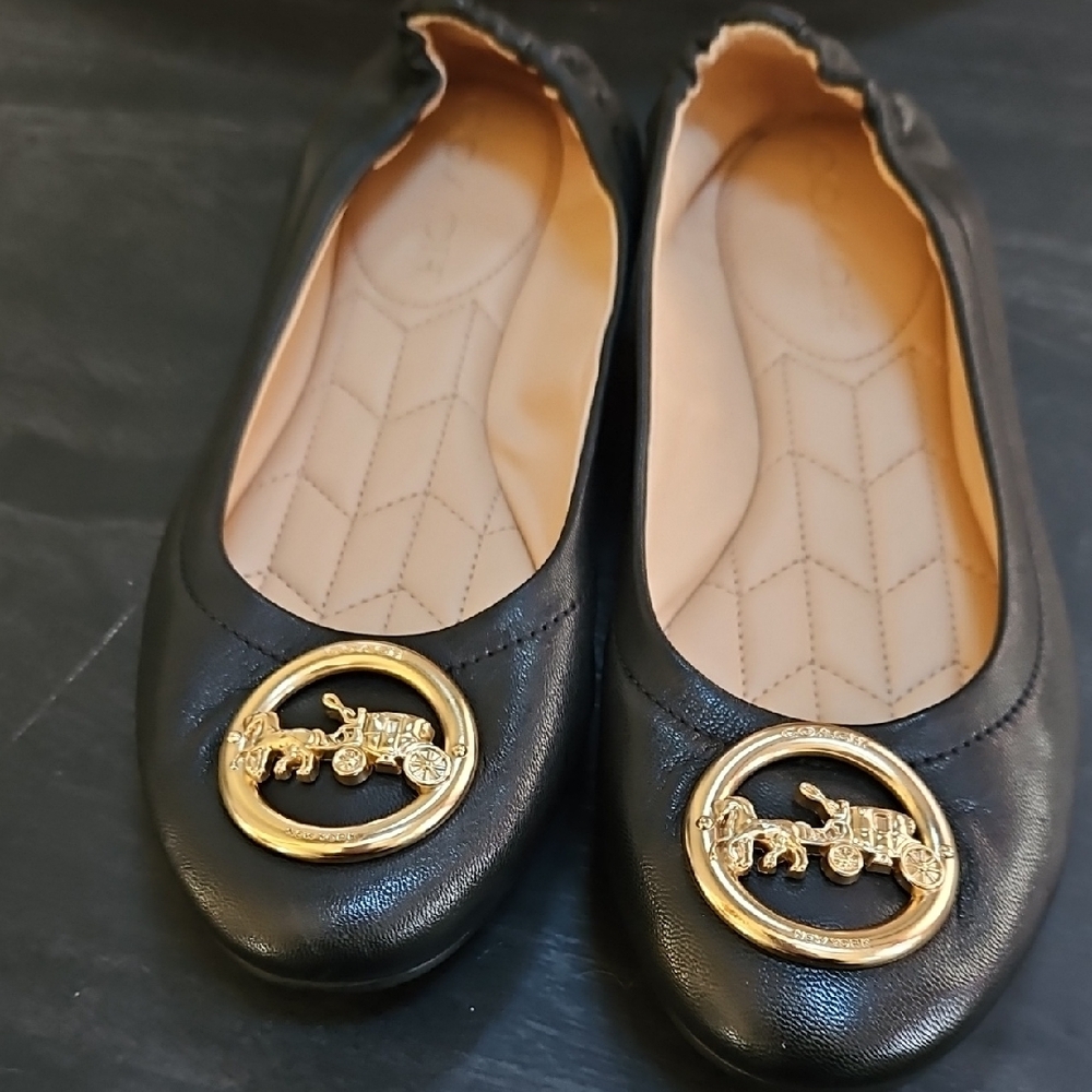 Coach  Black Leather Ballet Flats